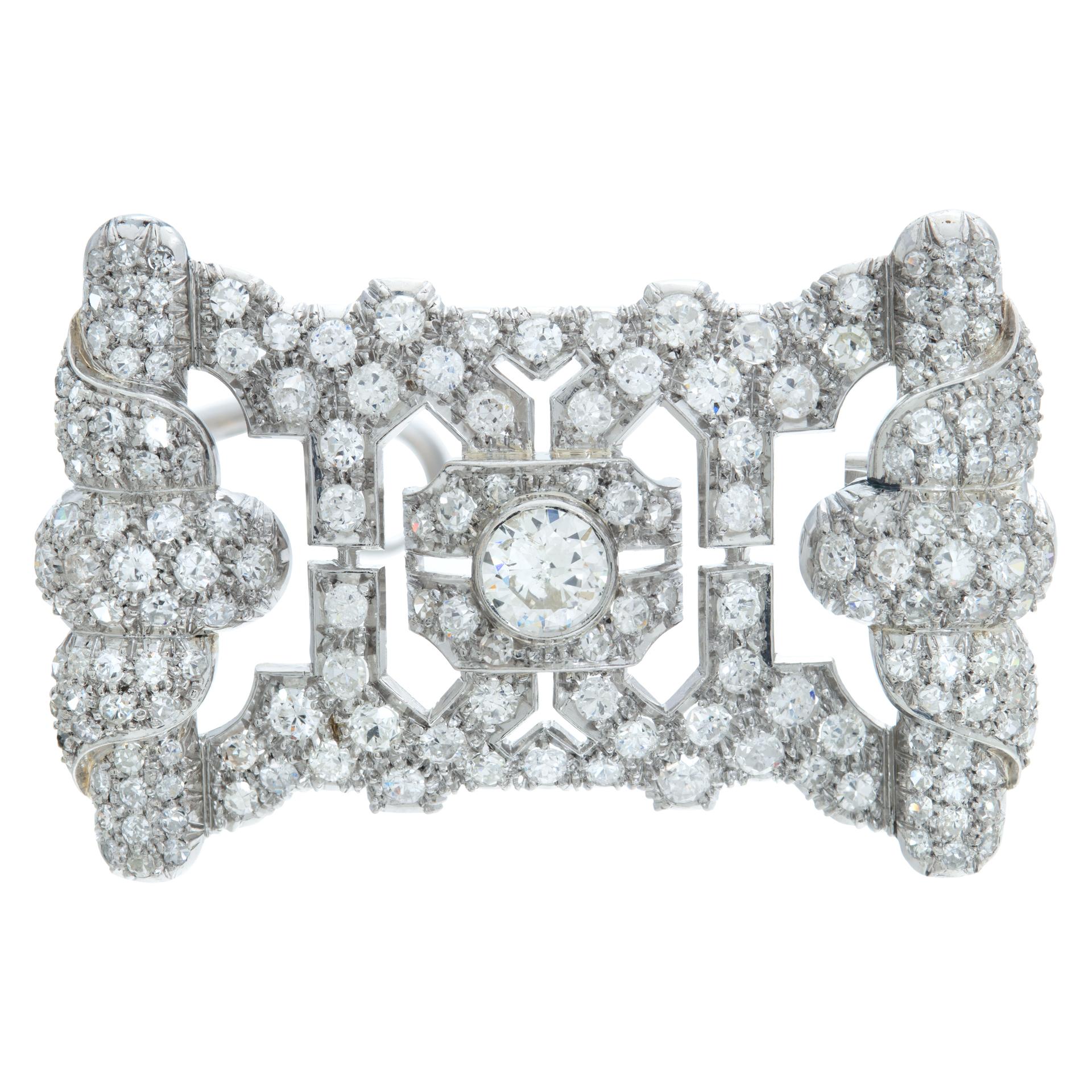 Art Deco & European cut diamonds platinum brooch / pendant