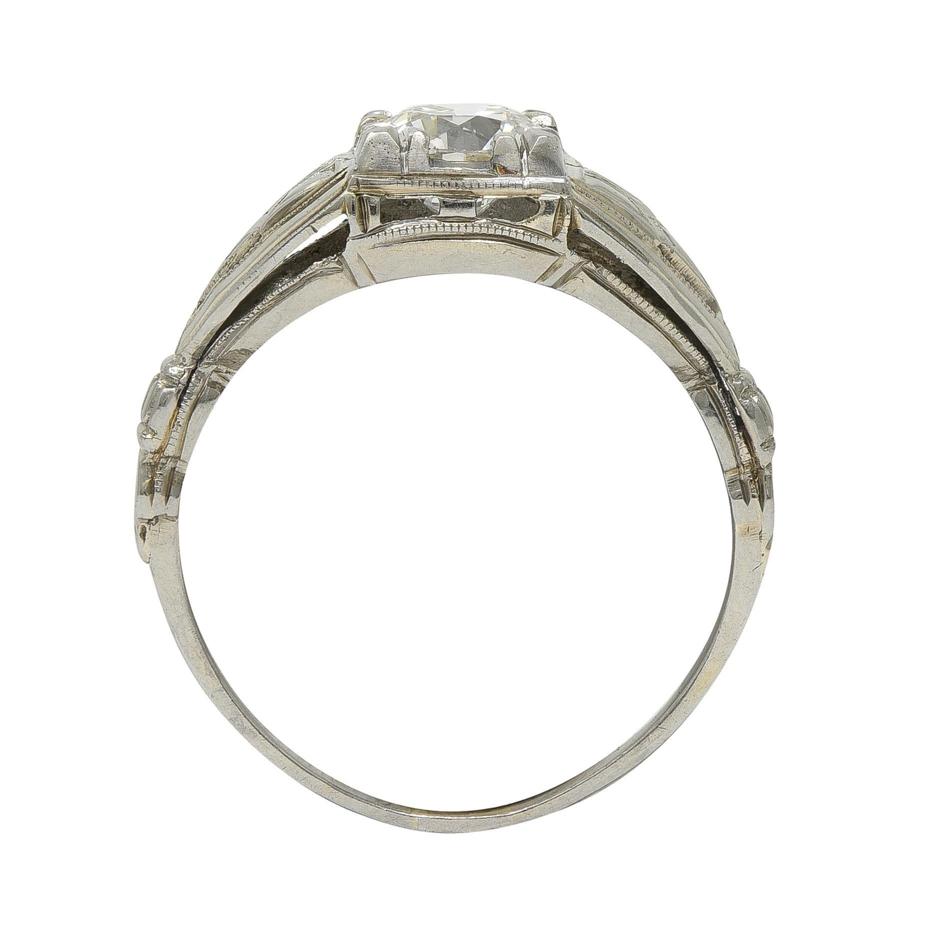 Art Deco European Diamond 14 Karat Gold Vintage Geometric Engagement Ring GIA For Sale 1