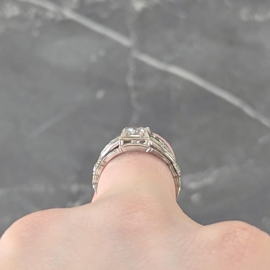 Art Deco European Diamond 14 Karat Gold Vintage Geometric Engagement Ring GIA For Sale 3