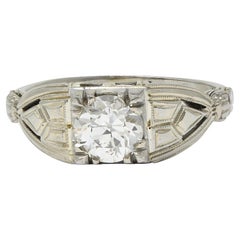 Art Deco Europäischer Diamant 14 Karat Gold Vintage Geometrischer Verlobungsring GIA