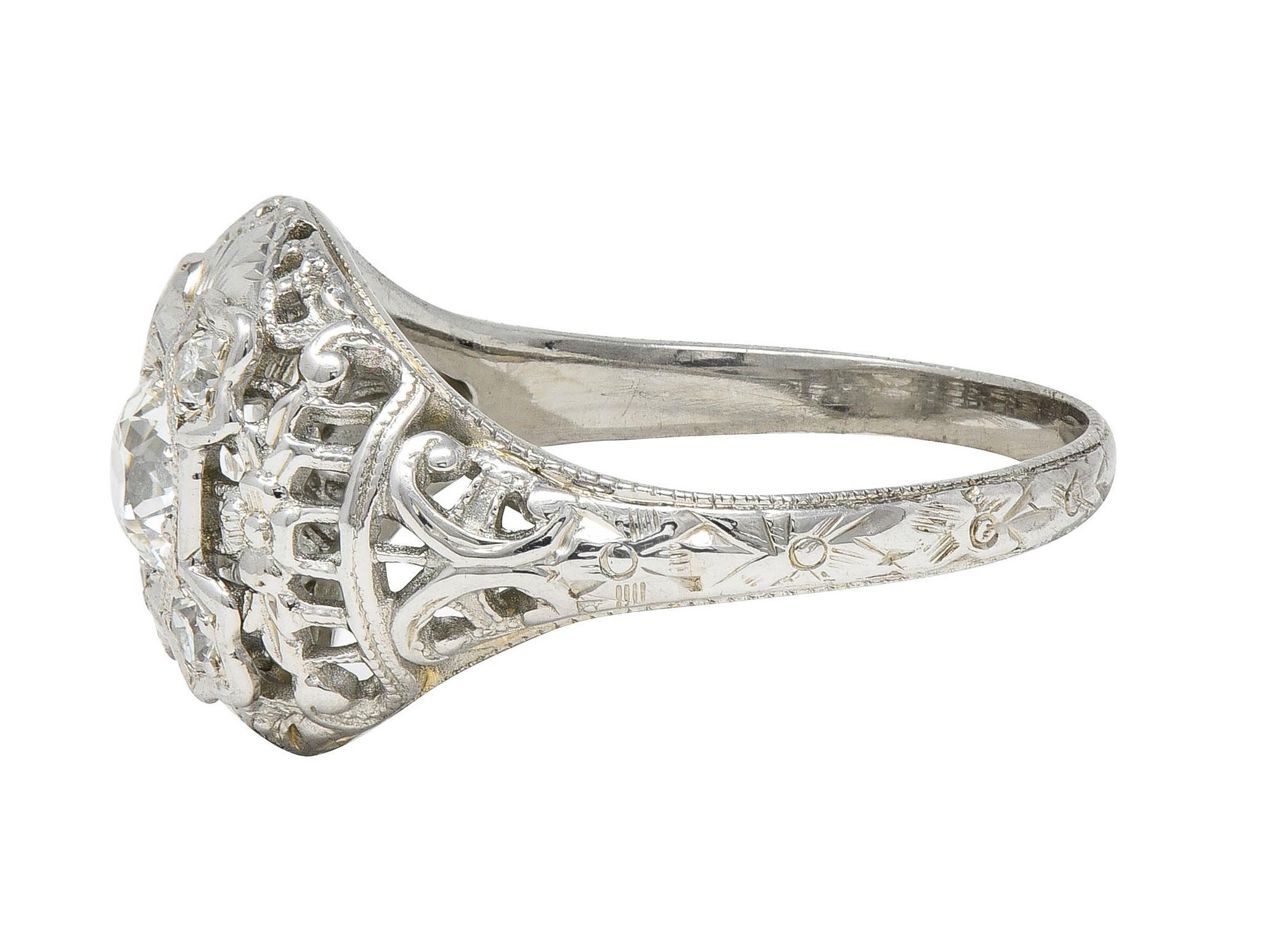 Art Deco European Diamond Gold 18 Karat Vintage Orange Blossom Engagement Ring Excellent état à Philadelphia, PA