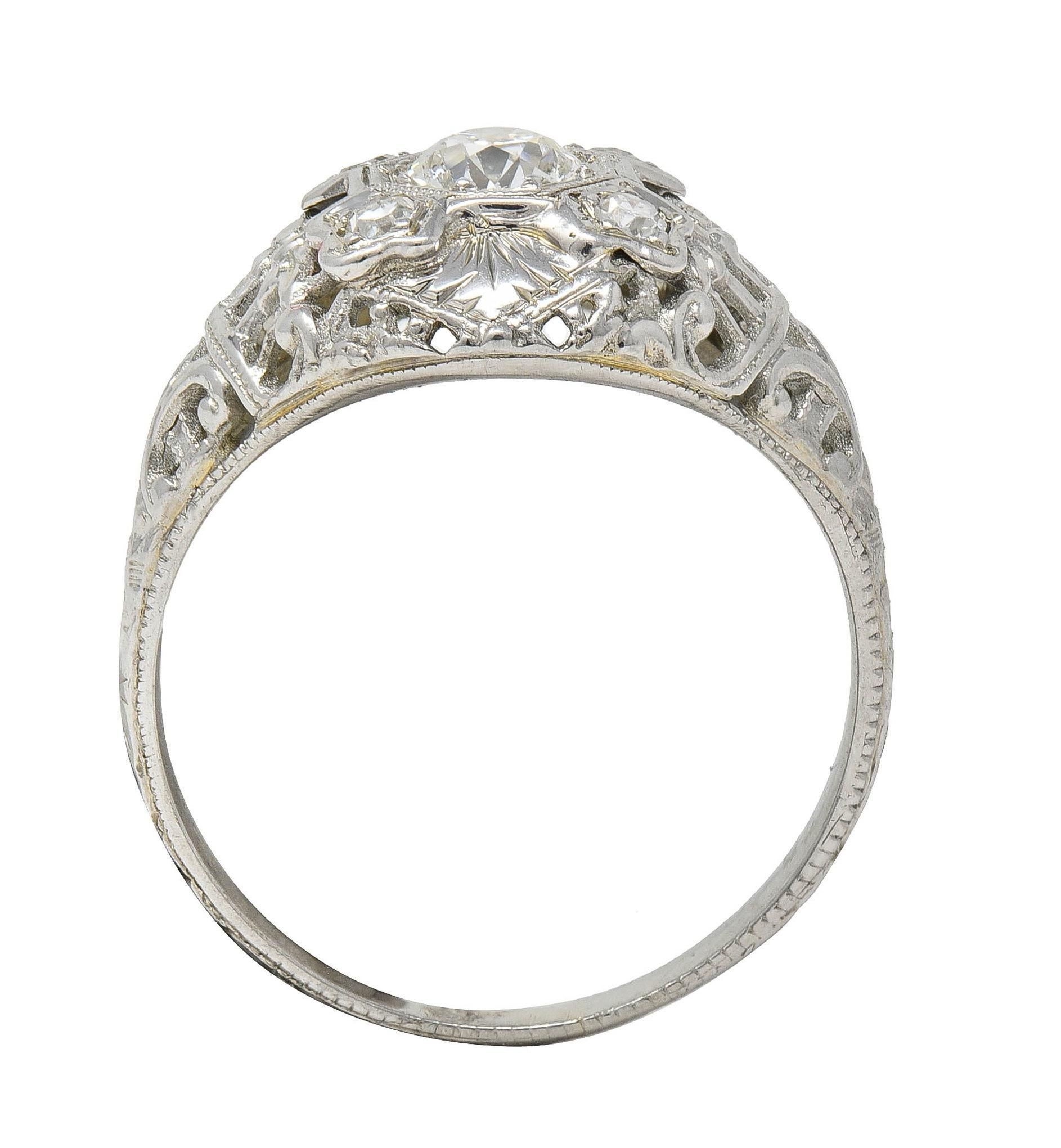 Art Deco European Diamond Gold 18 Karat Vintage Orange Blossom Engagement Ring 1