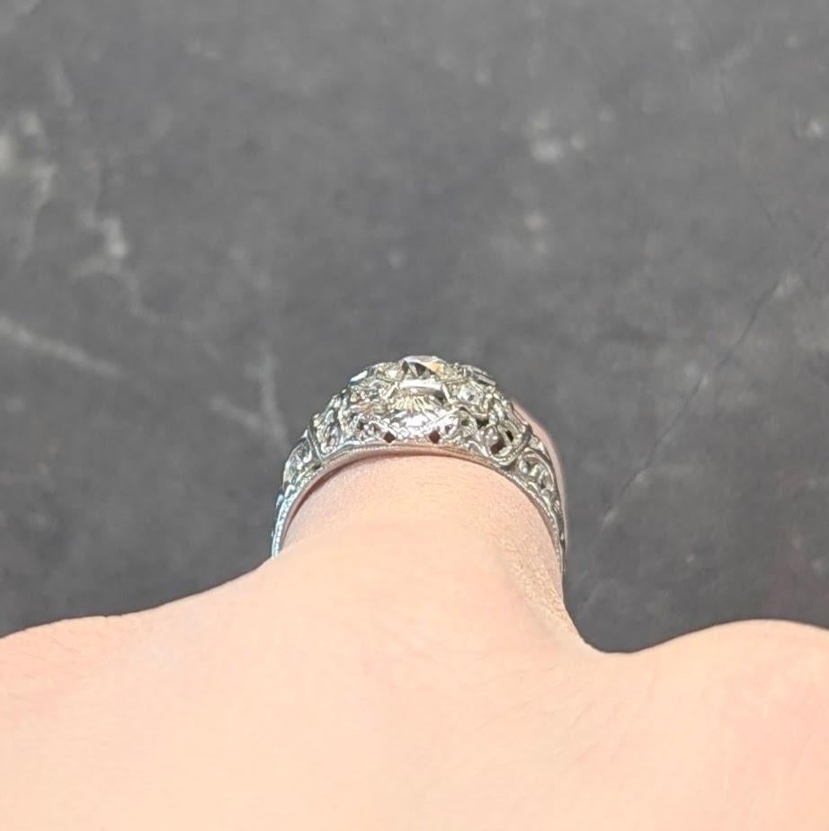 Art Deco European Diamond Gold 18 Karat Vintage Orange Blossom Engagement Ring 2