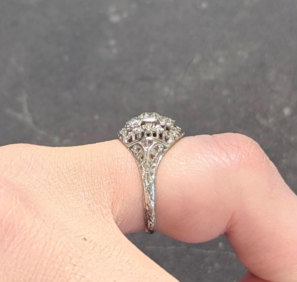 Art Deco European Diamond Gold 18 Karat Vintage Orange Blossom Engagement Ring 3