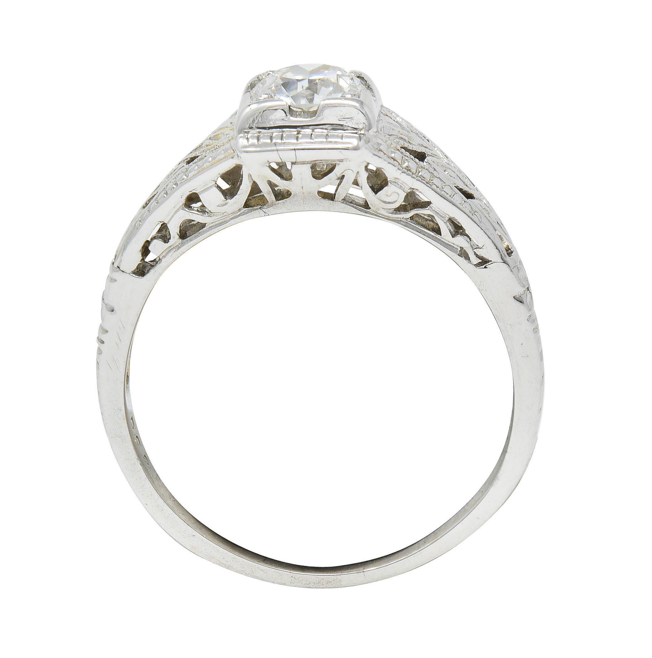 Art Deco European Diamond 18 Karat White Gold Antique Solitaire Engagement Ring For Sale 8