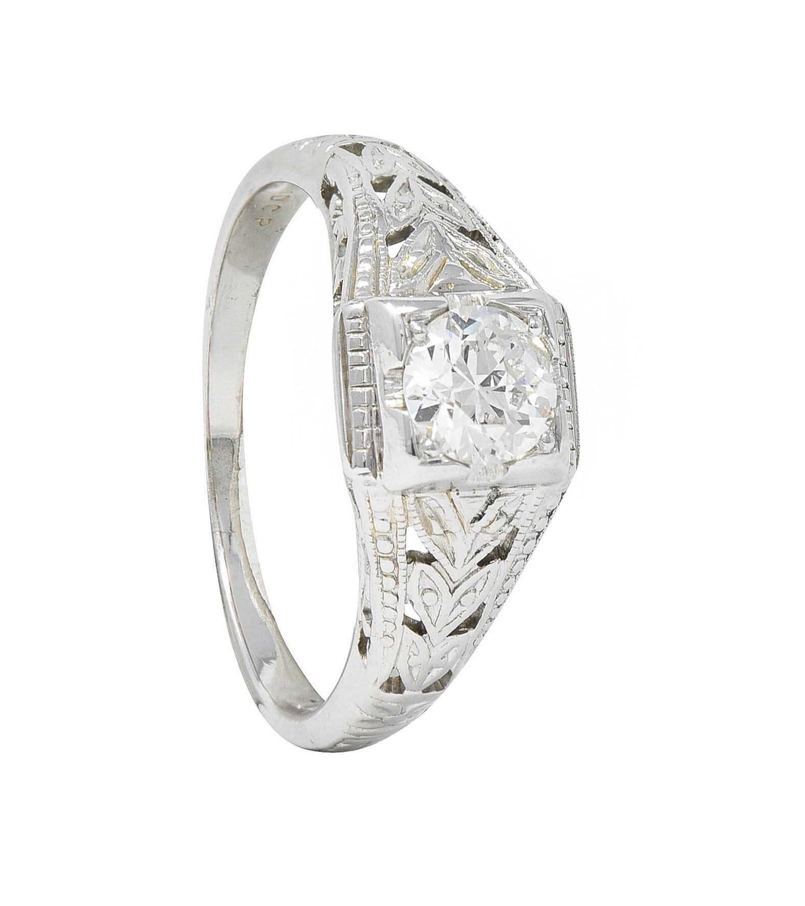Art Deco European Diamond 18 Karat White Gold Antique Solitaire Engagement Ring For Sale 9