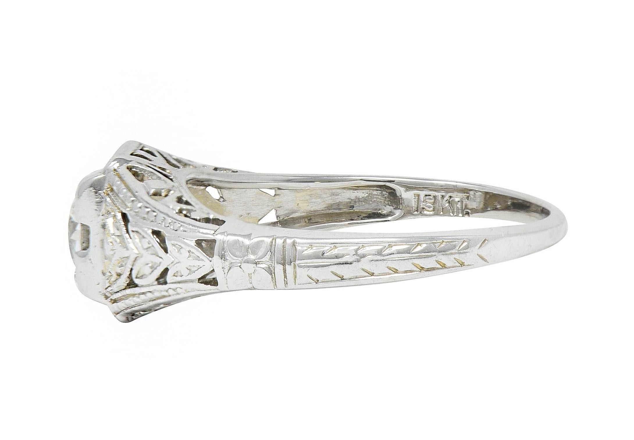 Art Deco European Diamond 18 Karat White Gold Antique Solitaire Engagement Ring For Sale 3