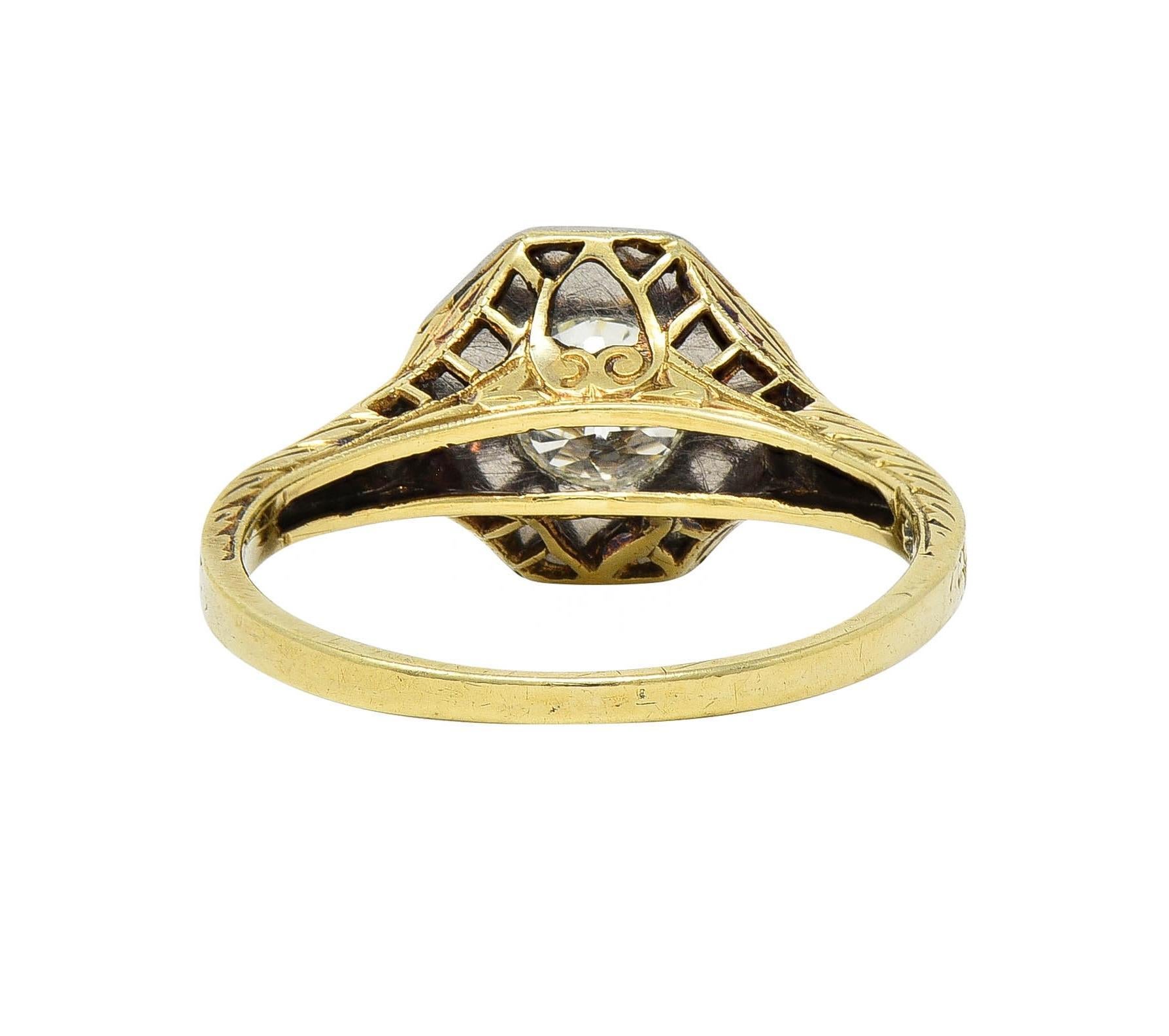 Art Deco European Diamond Platinum 14 Karat Gold Antique Engagement Ring In Excellent Condition For Sale In Philadelphia, PA