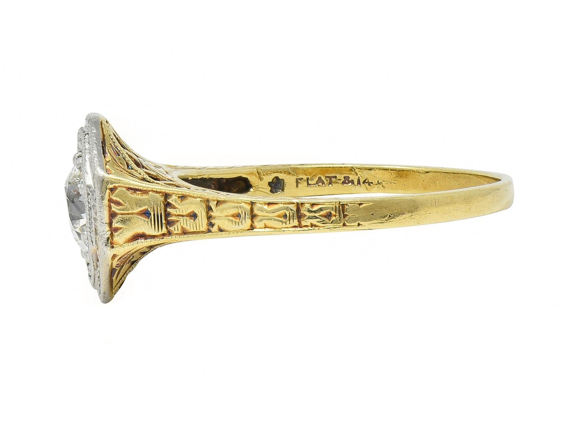 Women's or Men's Art Deco European Diamond Platinum 14 Karat Gold Antique Engagement Ring For Sale