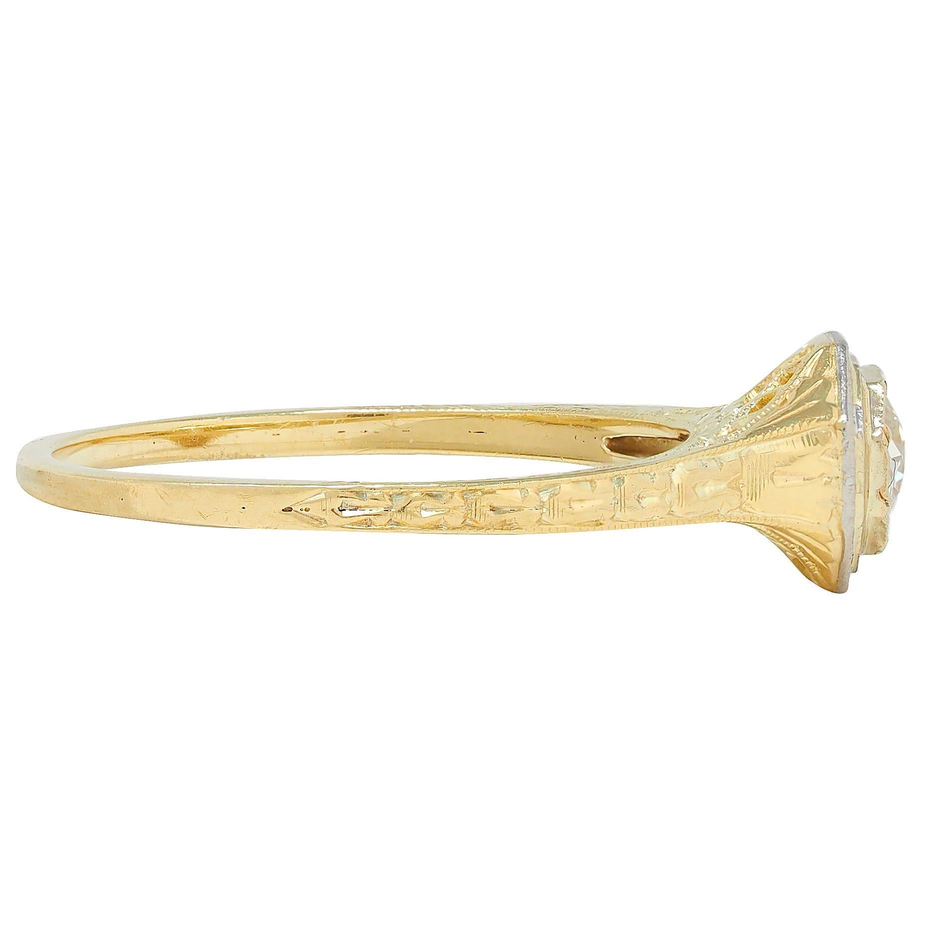 Anillo de Compromiso Art Decó Europeo Platino 18 Kilates Oro Amarillo Vintage Corte europeo antiguo en venta