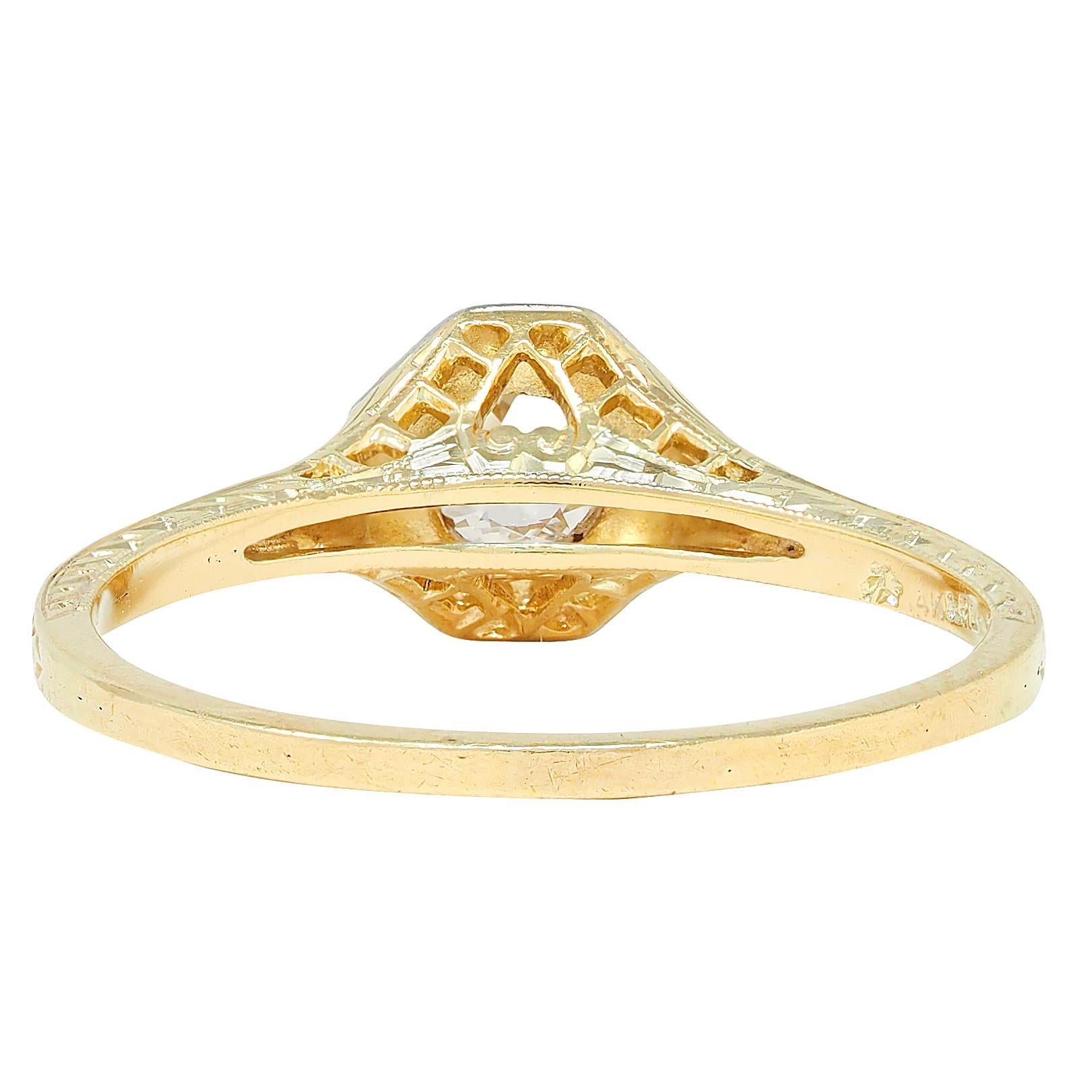 De las mujeres Anillo de Compromiso Art Decó Europeo Platino 18 Kilates Oro Amarillo Vintage en venta