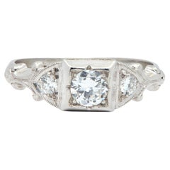 Art Deco European Diamond Platinum Vintage Scrolling Shoulders Engagement Ring