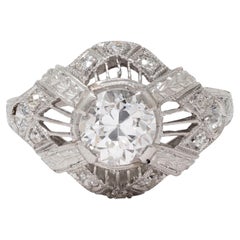 Art Deco European Diamond Platinum Vintage Wheat Bombe Engagement Ring