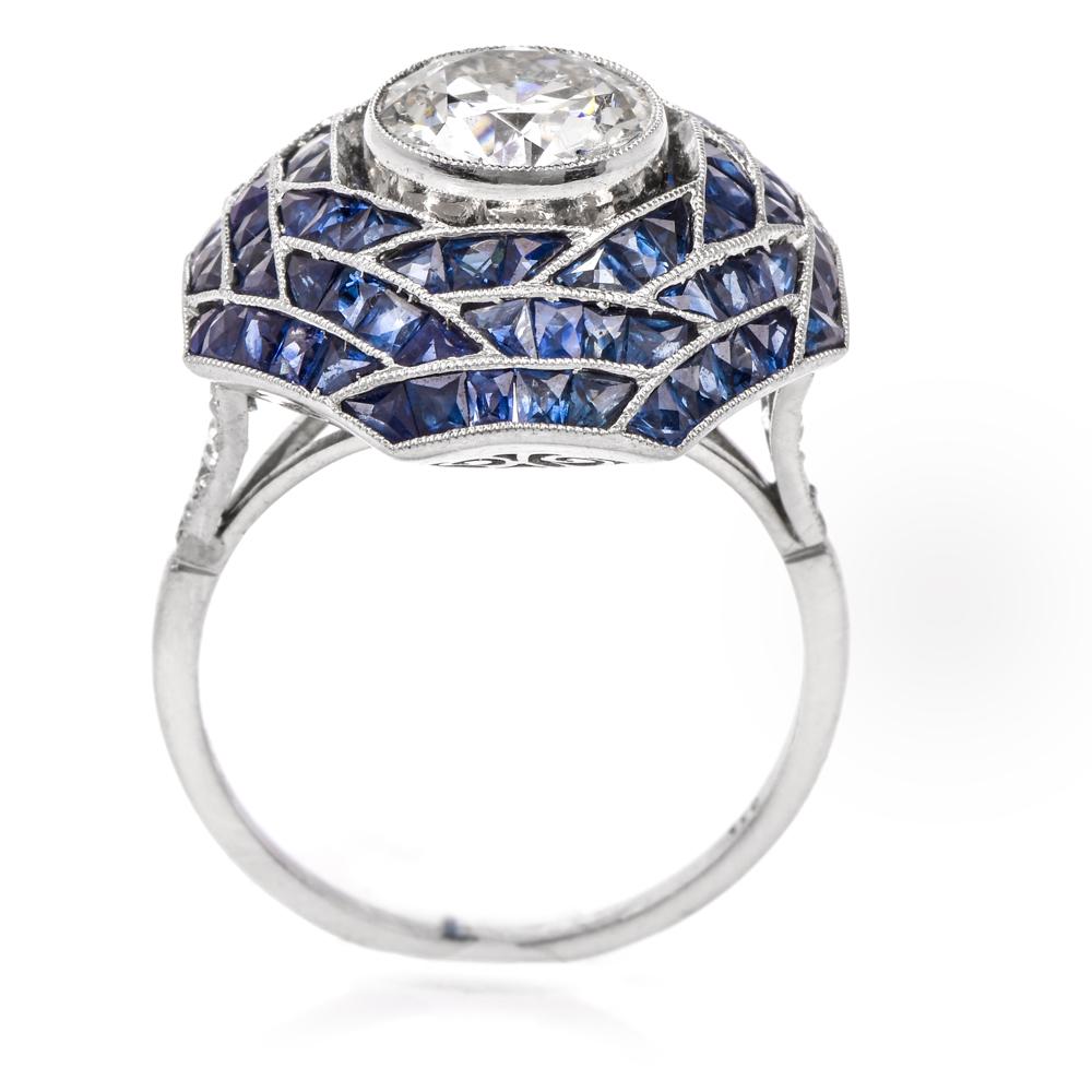 Art Deco European Diamond Sapphire Cocktail Ring 1
