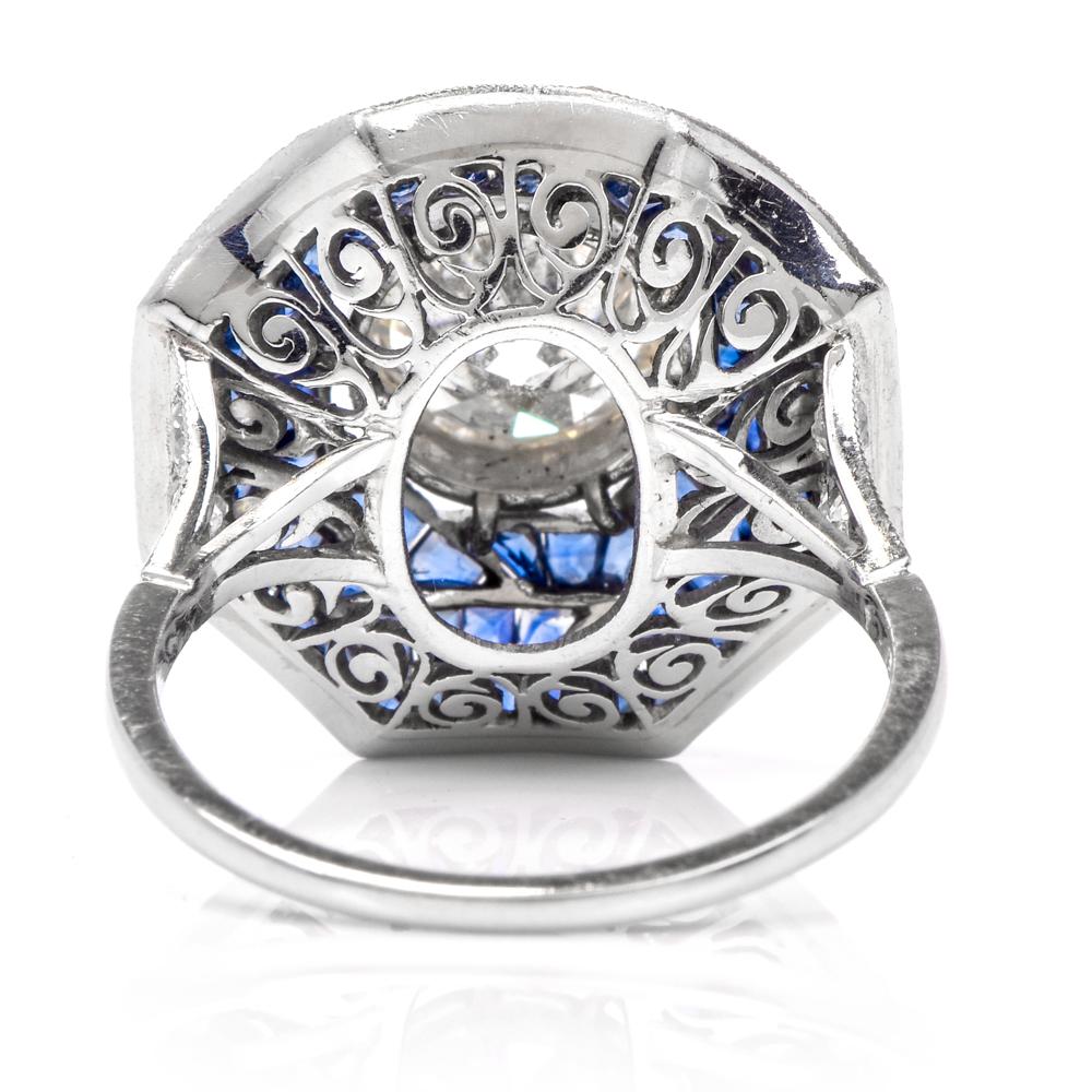 Art Deco European Diamond Sapphire Cocktail Ring 2