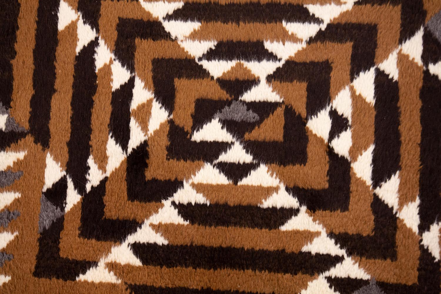 Wool Art Deco European Rug with Checkerboard and Labyrinth Design, 1920-1950 For Sale