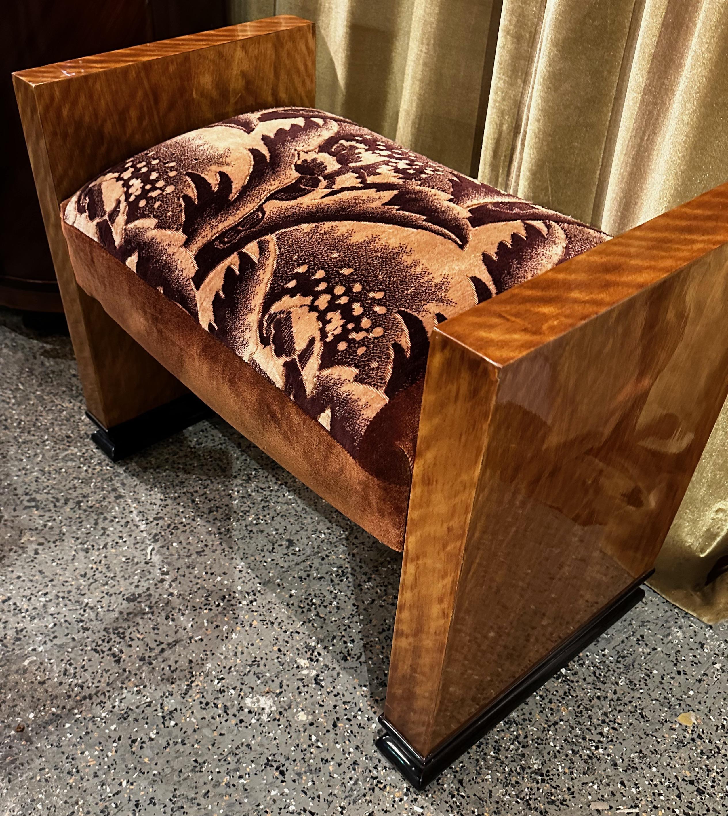 Mid-20th Century Art Deco European Wooden Petite Bench Original Fabric