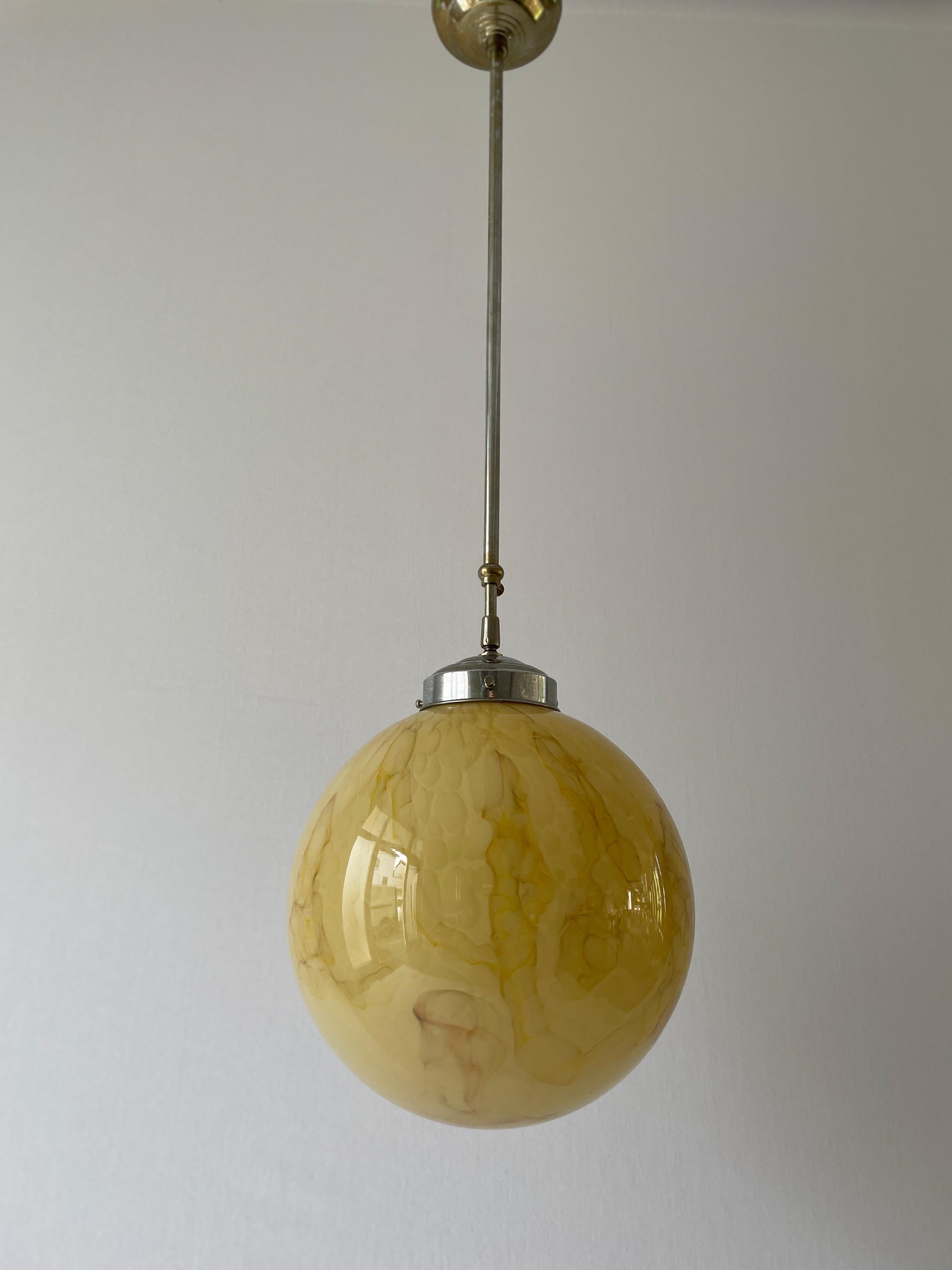 Mid-20th Century Art Deco Exceptional Church Lamp with Yellow Glass Ball , 1930s, Germany For Sale