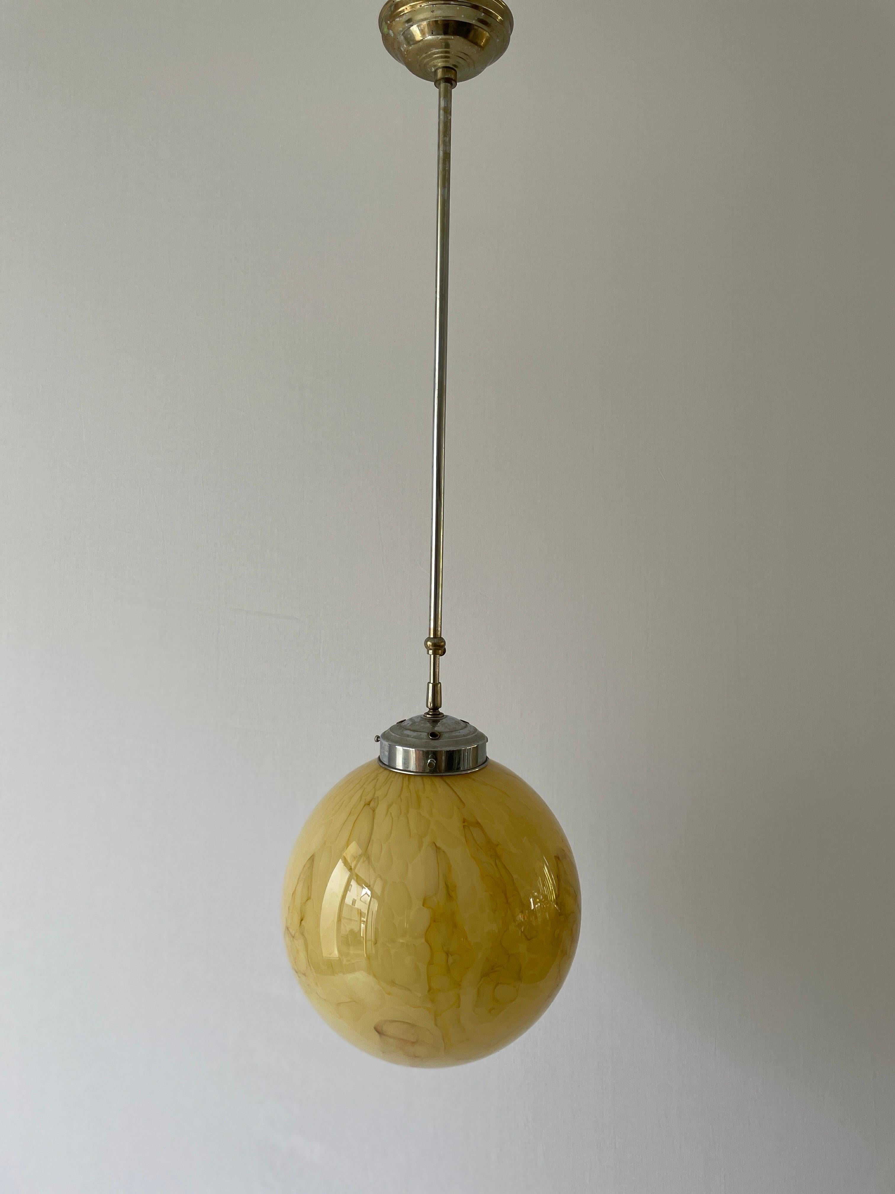 Brass Art Deco Exceptional Church Lamp with Yellow Glass Ball , 1930s, Germany For Sale