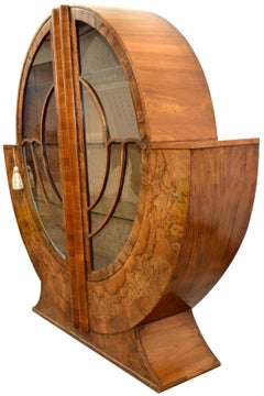 Art Deco Exceptional Walnut Display Vitrine Cabinet, English, circa 1930