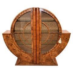 Art Deco Exceptional Walnut Display Vitrine Cabinet, English, circa 1930