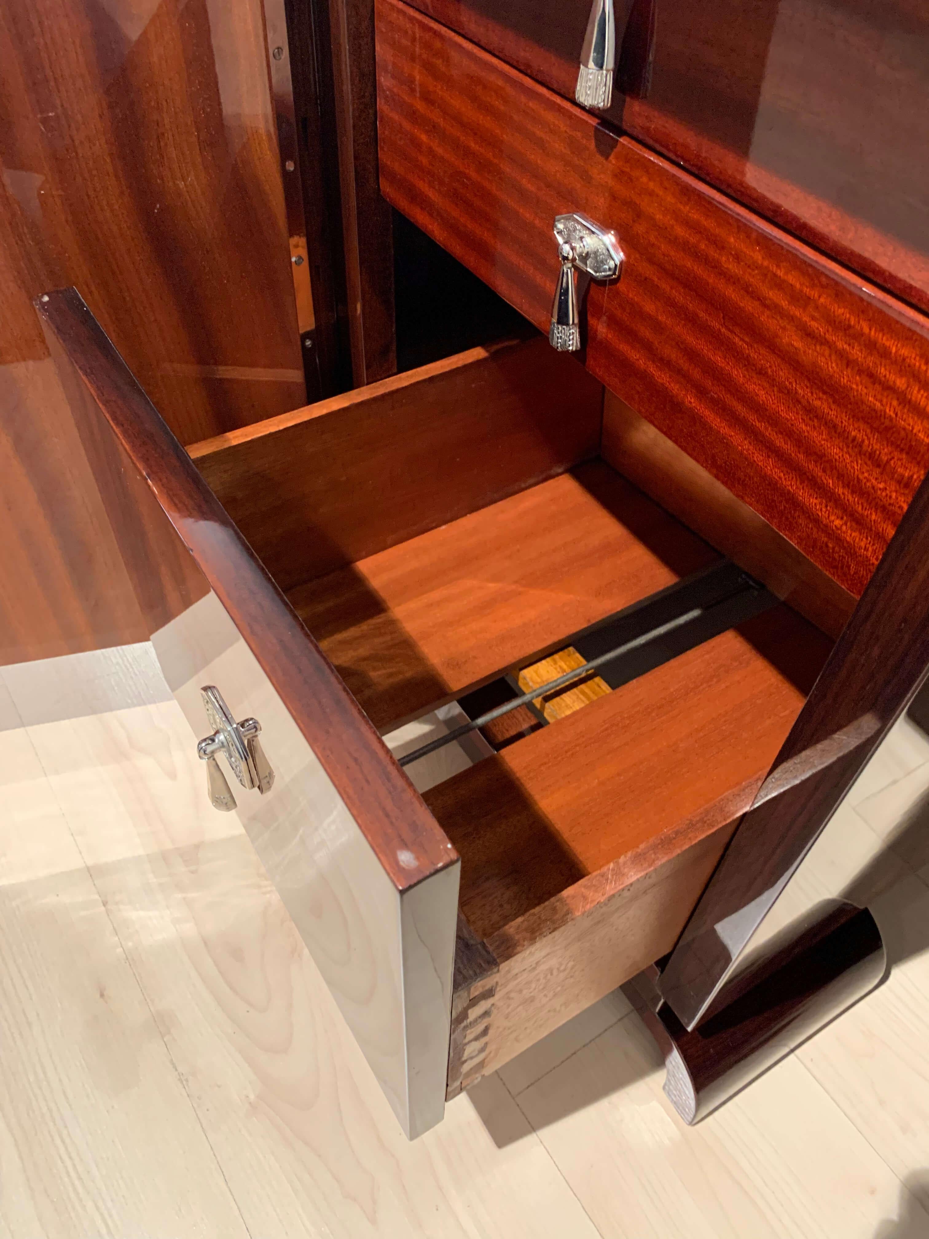 Art Deco Desk with Leather Chair, Rosewood Veneer, France, 1930s For Sale 7