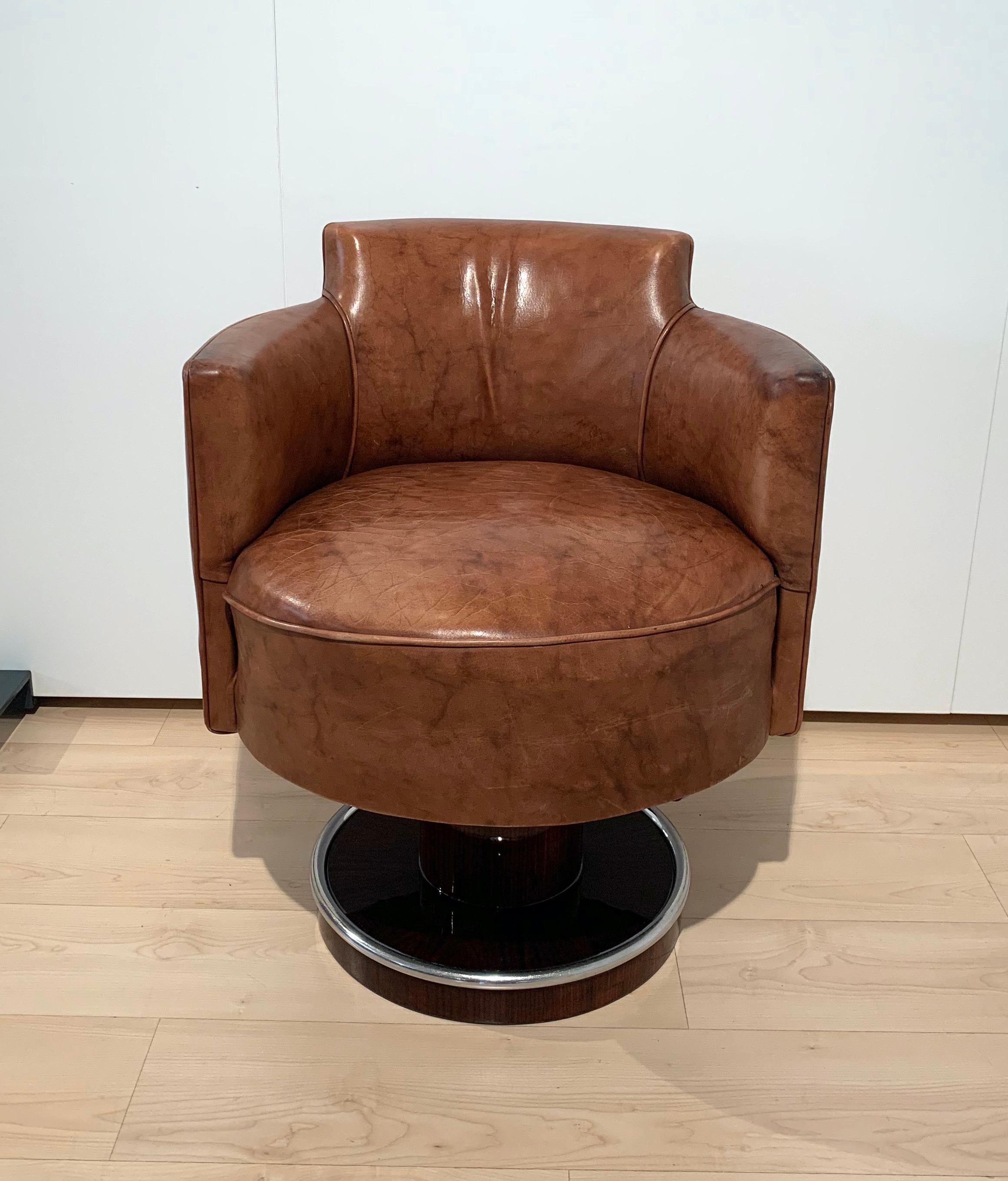 Art Deco Desk with Leather Chair, Rosewood Veneer, France, 1930s For Sale 10