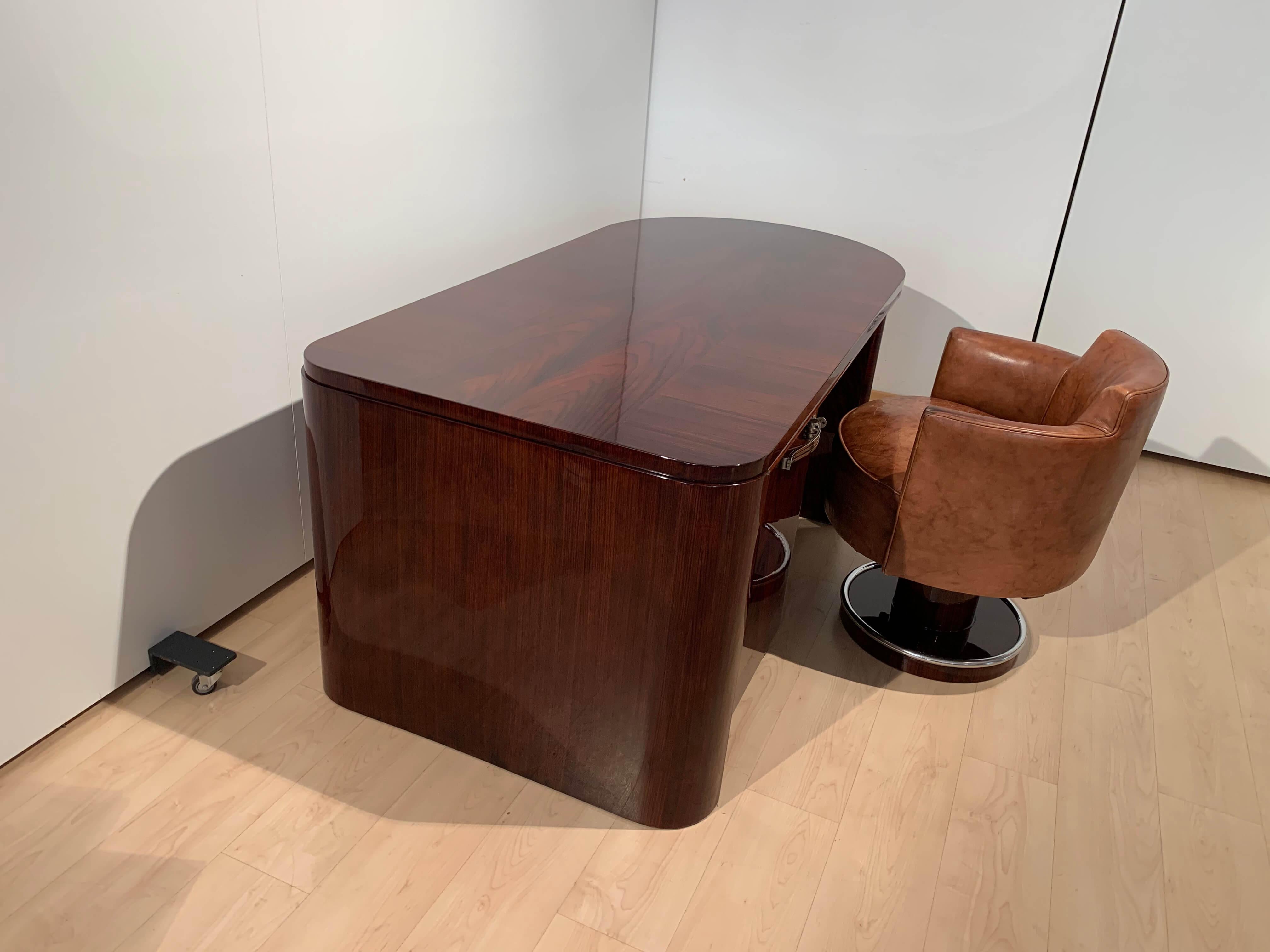 Art Deco Rosewood Desk with Leather Chair, France, 1930s In Good Condition For Sale In Regensburg, DE