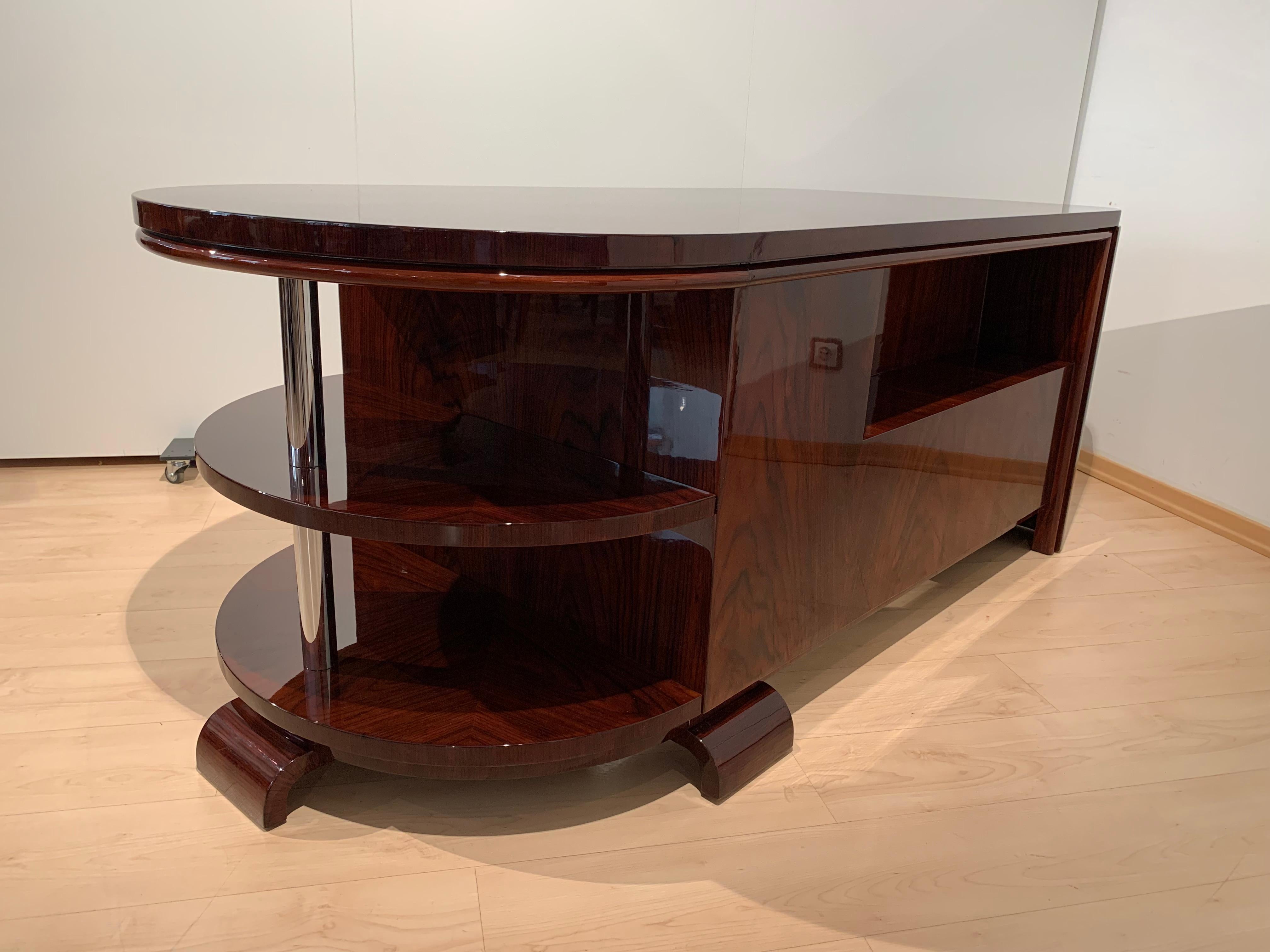 Metal Art Deco Desk with Leather Chair, Rosewood Veneer, France, 1930s For Sale