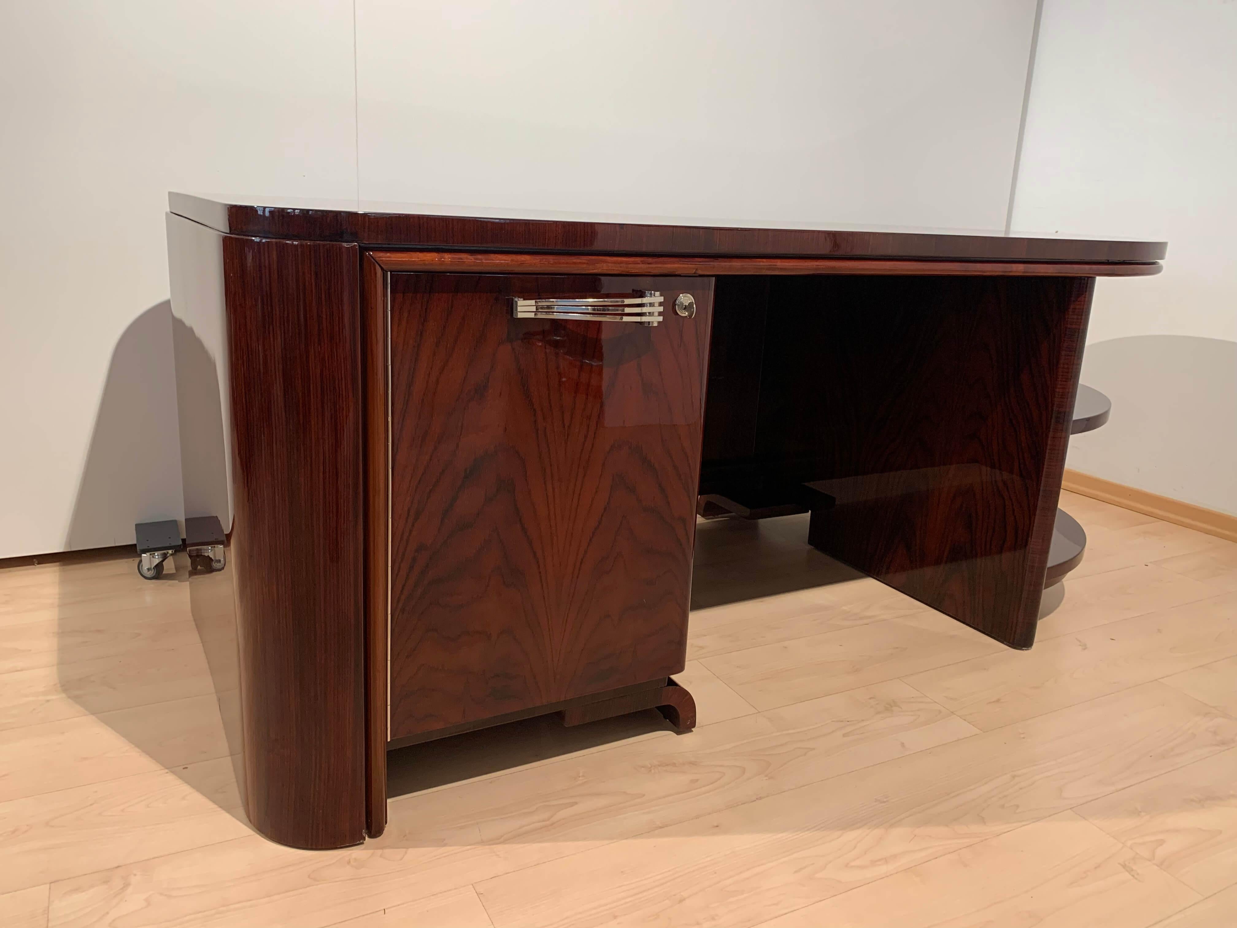 Art Deco Desk with Leather Chair, Rosewood Veneer, France, 1930s For Sale 1