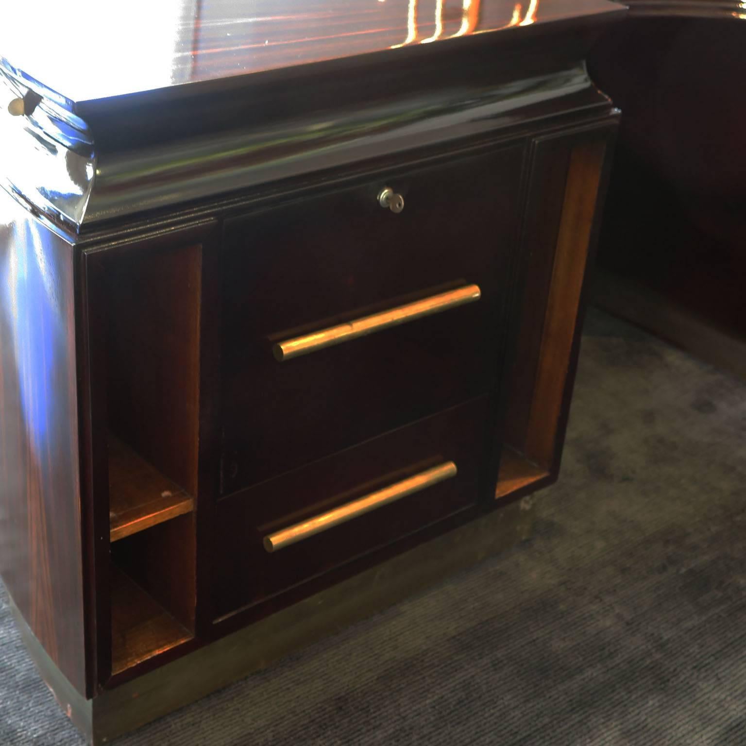 French Art Deco Executive Desk in Macassar Ebony and Brass, France, circa 1930s