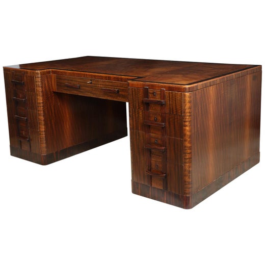 Art Deco Executive Desk In Walnut And Macassar Ebony At 1stdibs