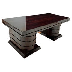 Vintage Art Deco Executive Desk, Rosewood Veneer, Lacquer, France, circa 1930