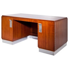 Art Deco Executive Desk with Metal Handles, Probably France of the 1940s