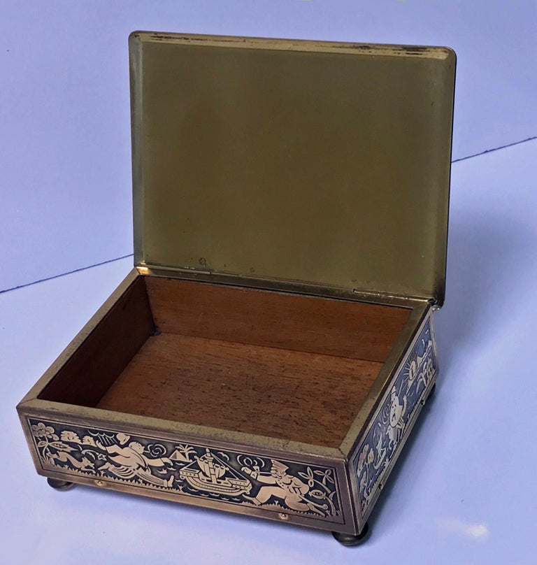 Art Deco Exotic Brass Jewellery Box, Germany, circa 1920 For Sale at