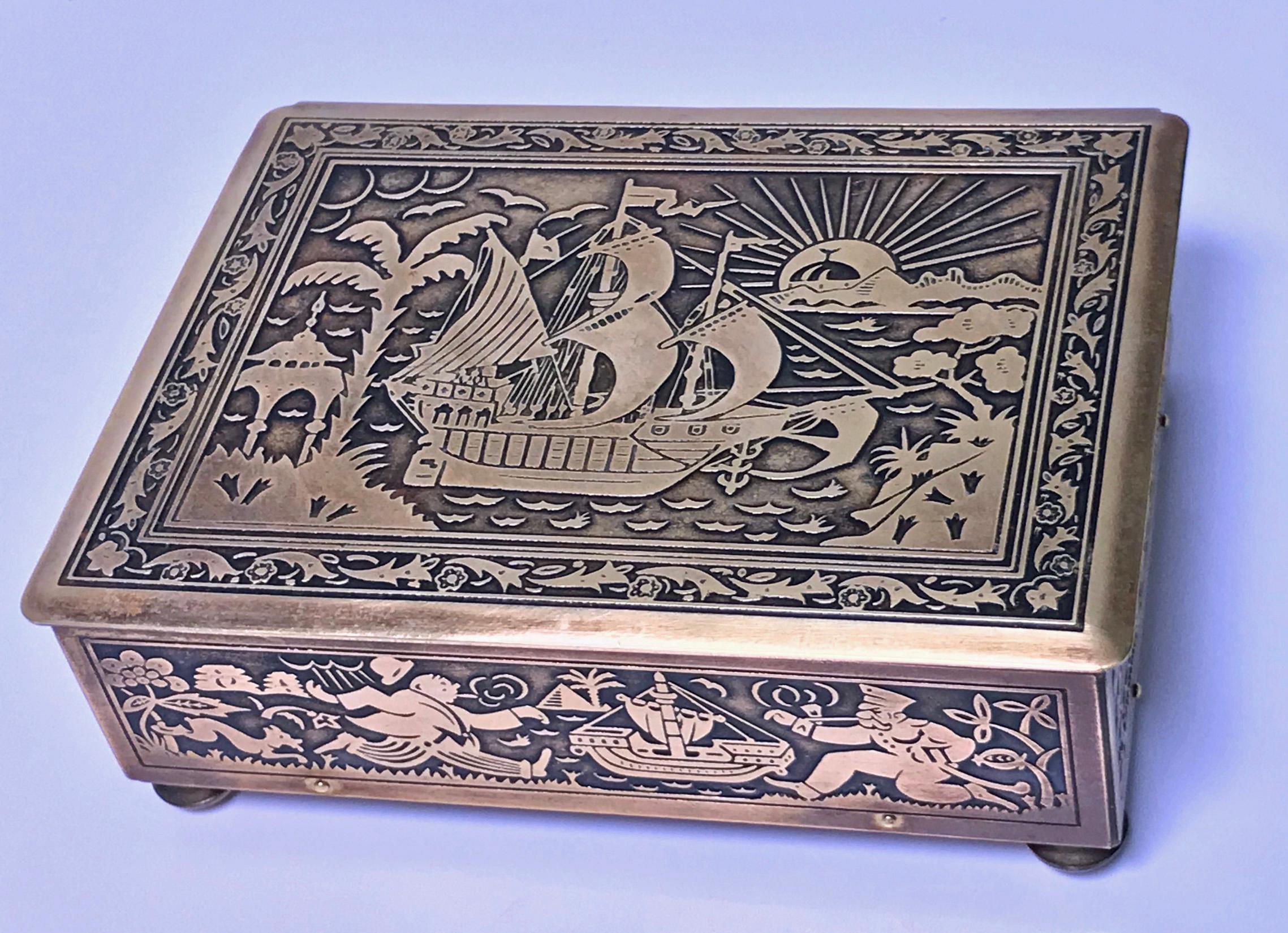Art Deco Exotisches Messing-Schmuckkästchen, Deutschland, um 1920 (20. Jahrhundert)