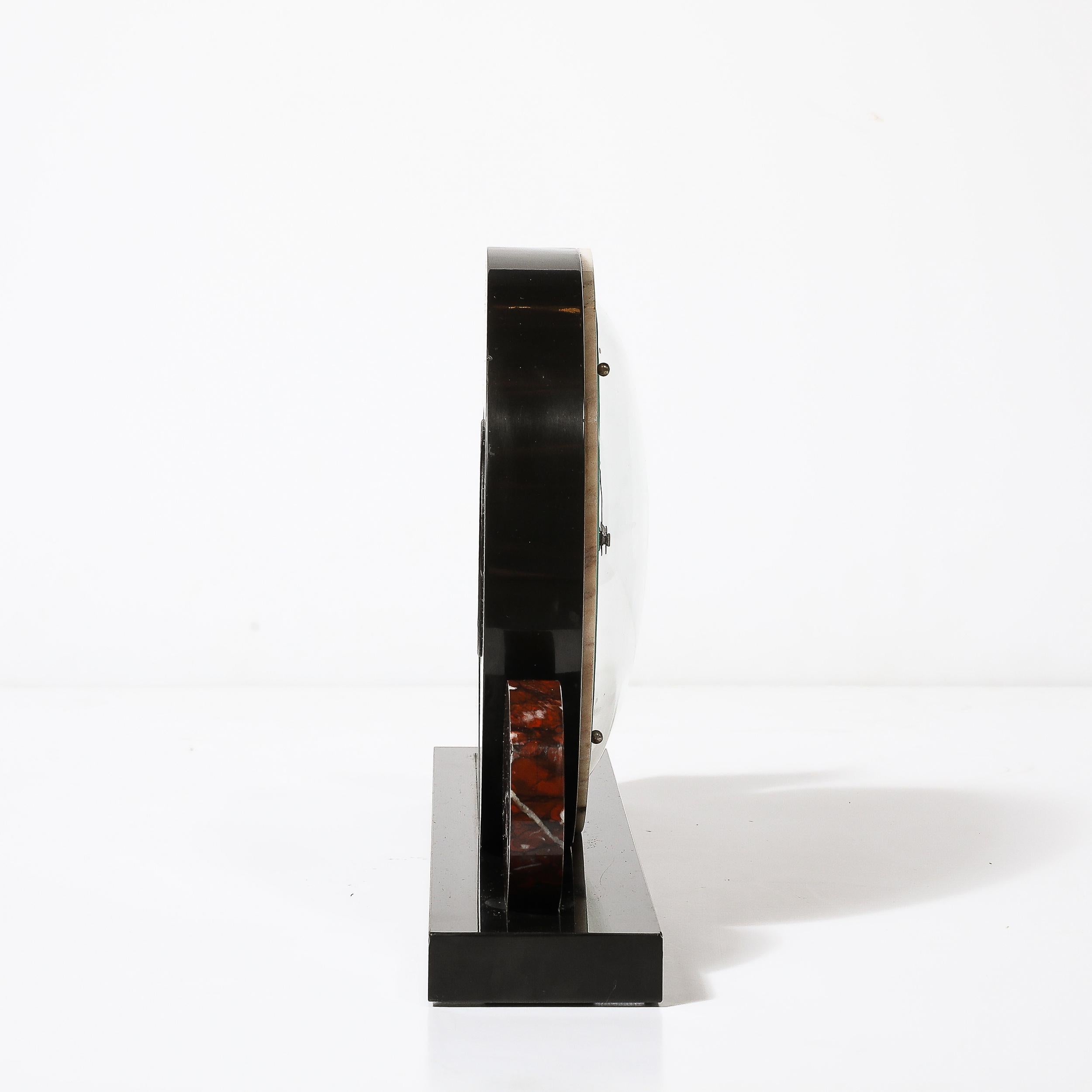 Art Deco Exotic Marble & Onyx Mantelpiece Clock W/ Bronze Sculptural Detail 5