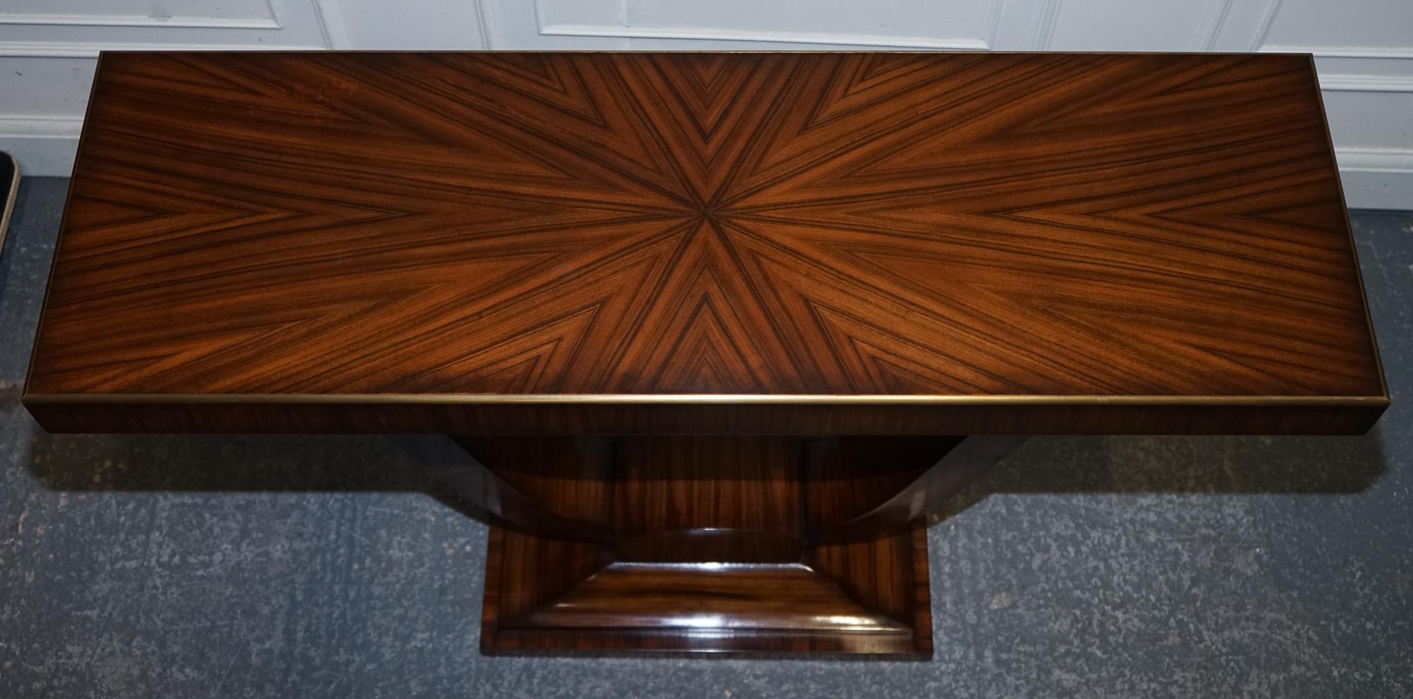 British ART DECO EXOTIC MORADO & BRASS VANCUCCi SUNBURST CONSOLE BY THEODORE ALEXANDER For Sale