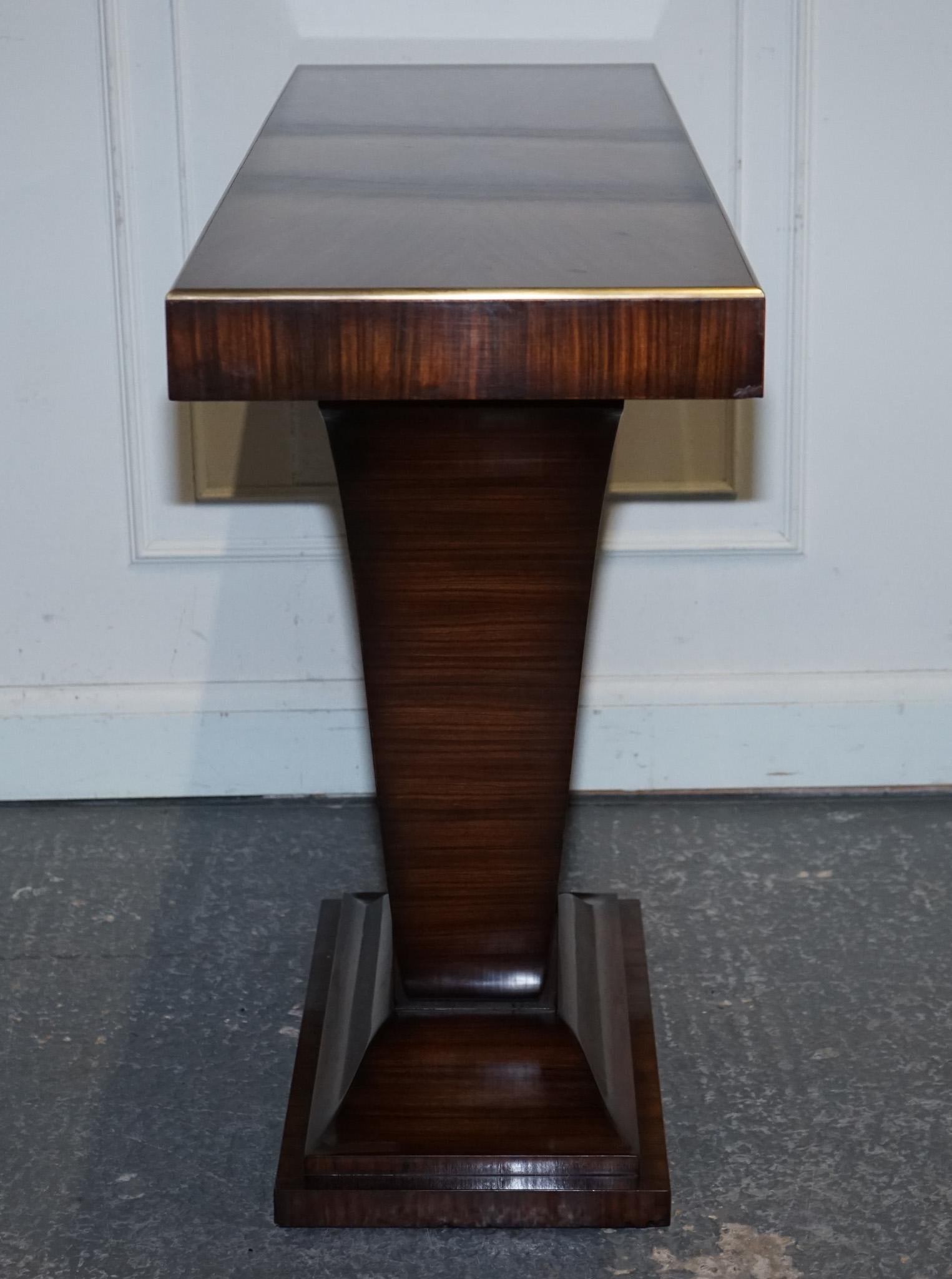 Hardwood ART DECO EXOTIC MORADO & BRASS VANCUCCi SUNBURST CONSOLE BY THEODORE ALEXANDER For Sale