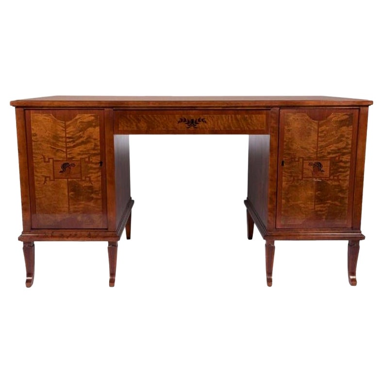 Art Deco Exotic Wood Inlay Desk by Andrew Szoeke For Sale