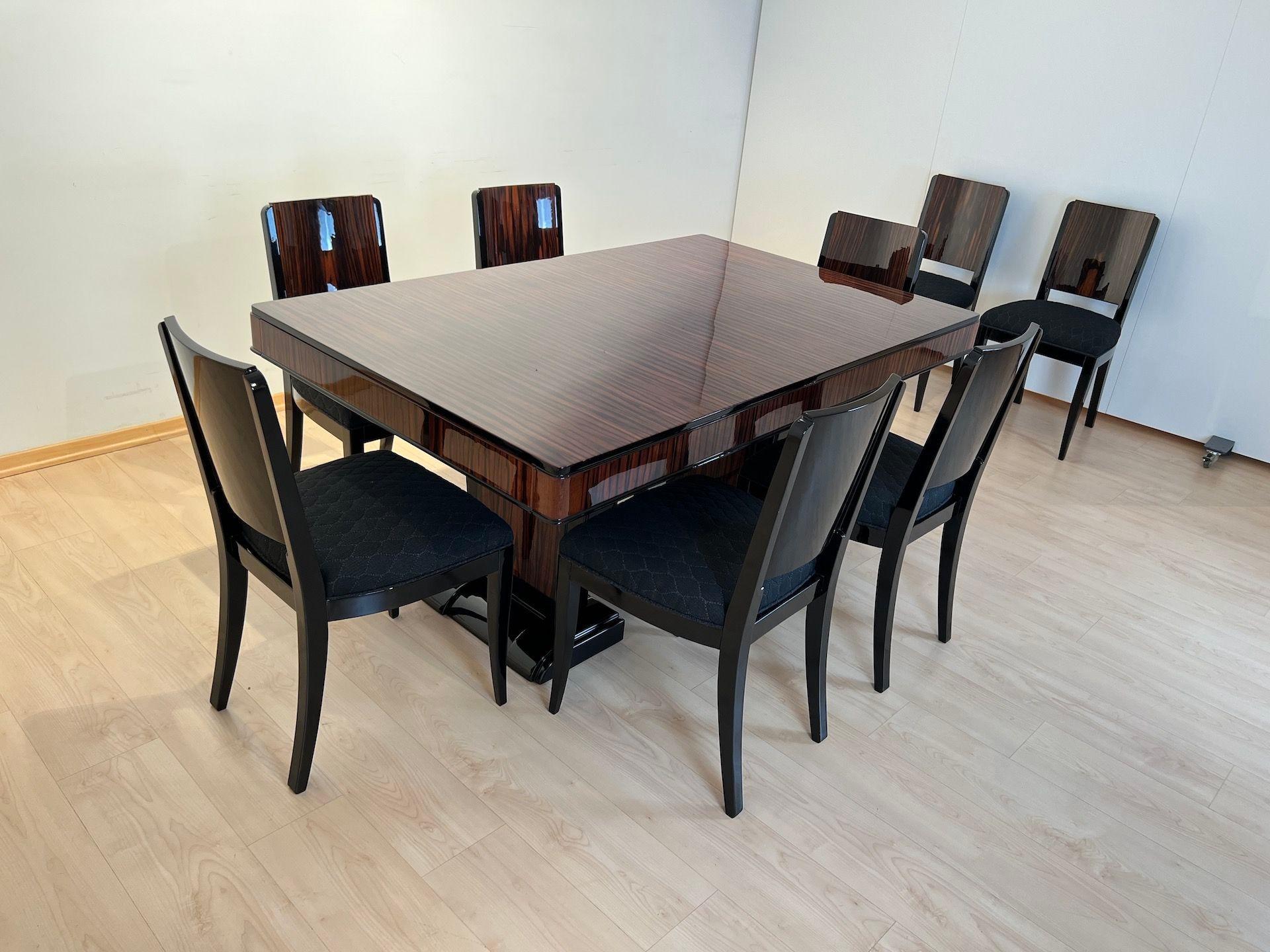 Art Deco Expandable Dining Room Set with 8 Chairs, Makassar, France, circa 1930 For Sale 4