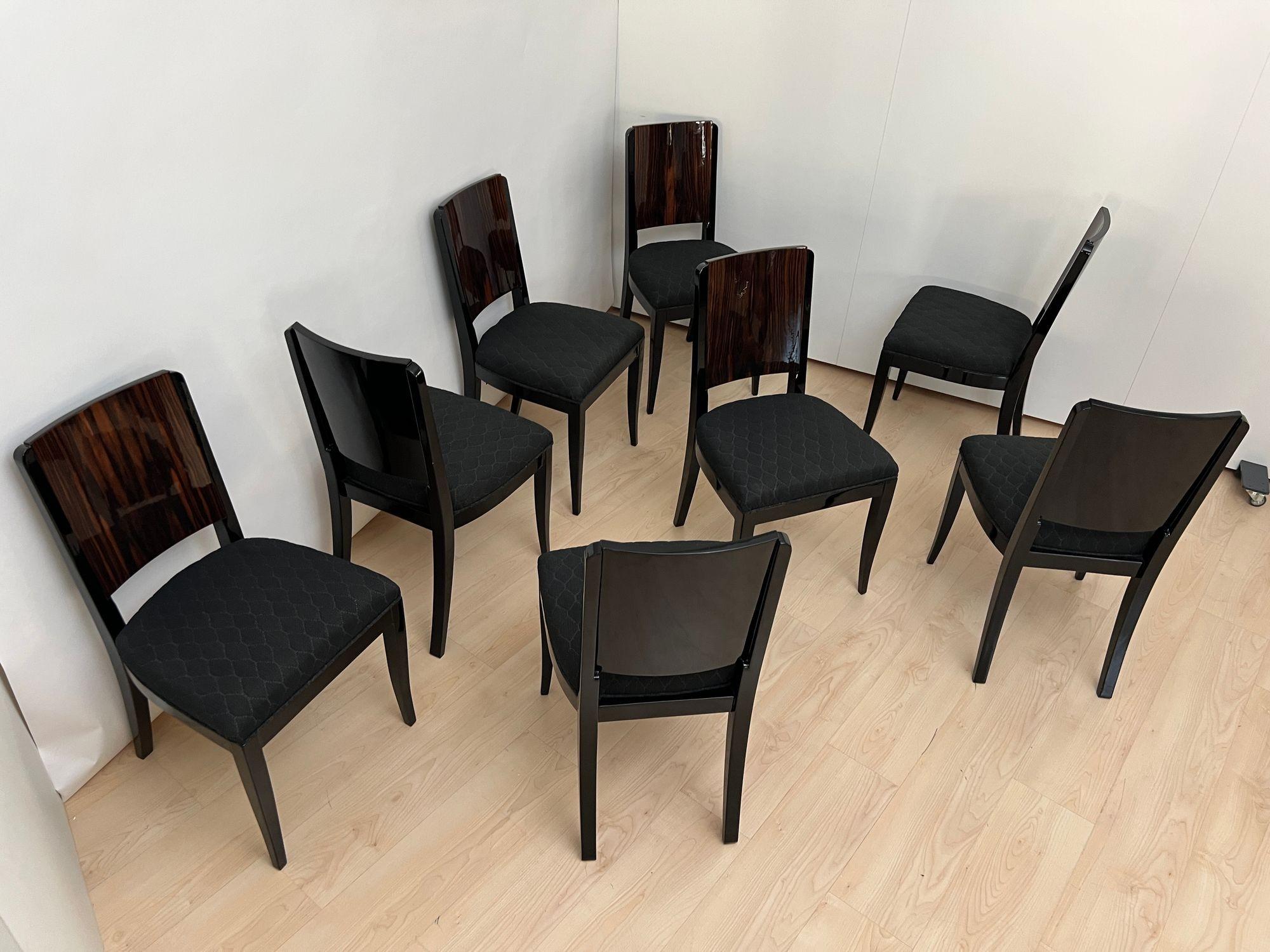 Art Deco Extending Dining Room Set, Macassar, Black Lacquer, France circa 1930 For Sale 5