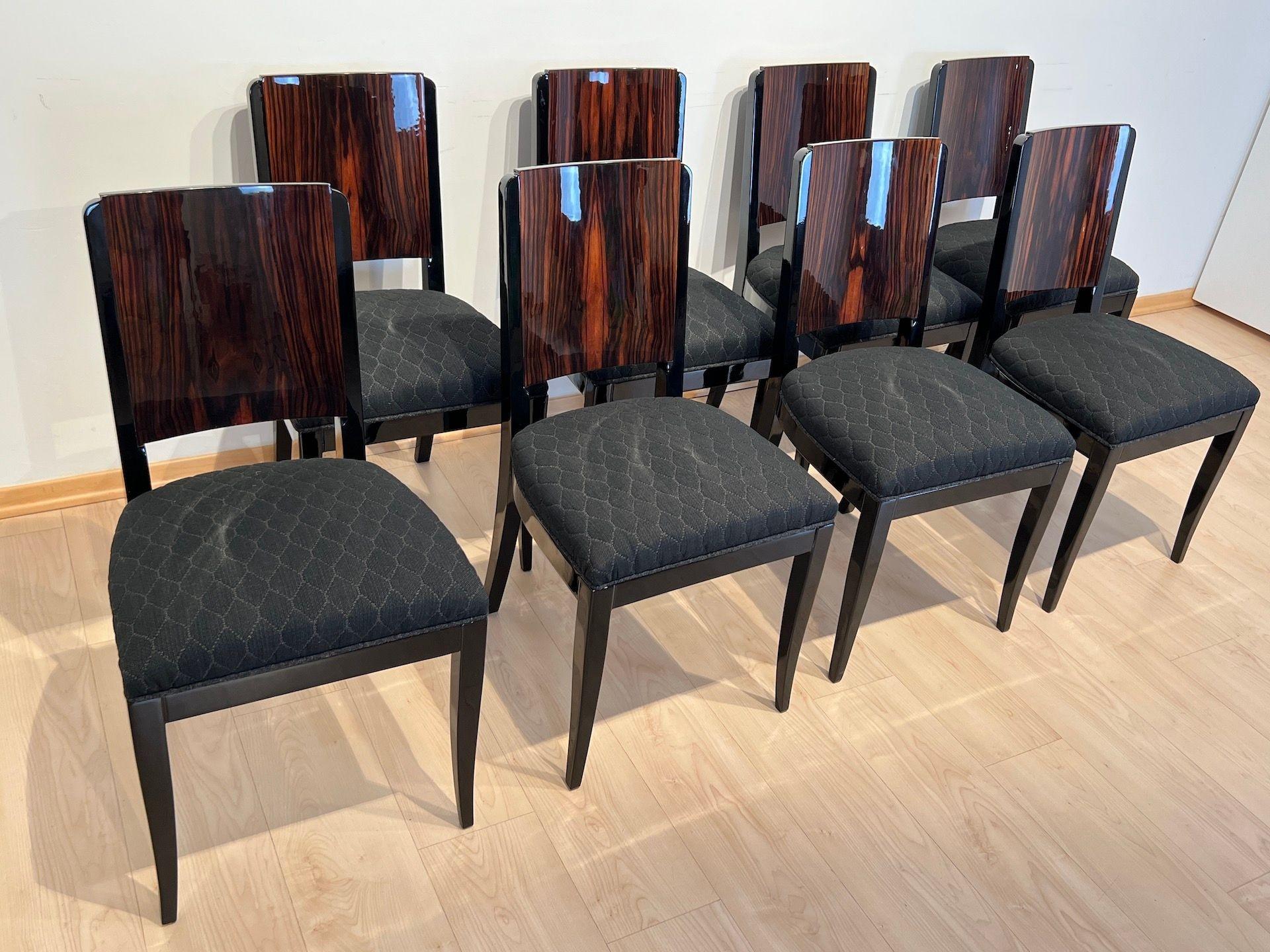 Art Deco Extending Dining Room Set, Macassar, Black Lacquer, France circa 1930 For Sale 6
