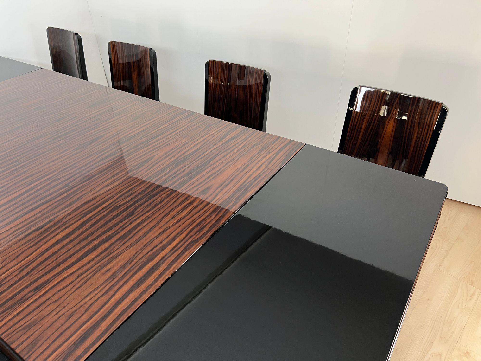 Art Deco Extending Dining Room Set, Macassar, Black Lacquer, France circa 1930 For Sale 9