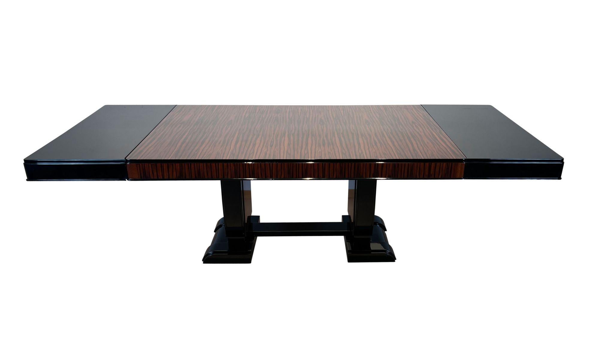 Blackened Art Deco Extending Dining Room Set, Macassar, Black Lacquer, France circa 1930 For Sale