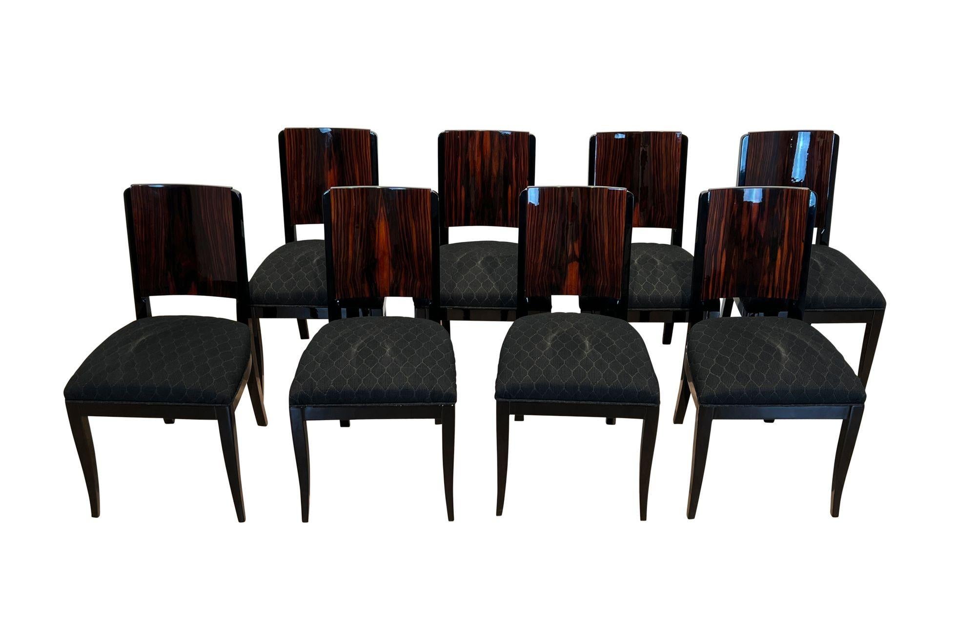 Art Deco Extending Dining Room Set, Macassar, Black Lacquer, France circa 1930 In Good Condition For Sale In Regensburg, DE