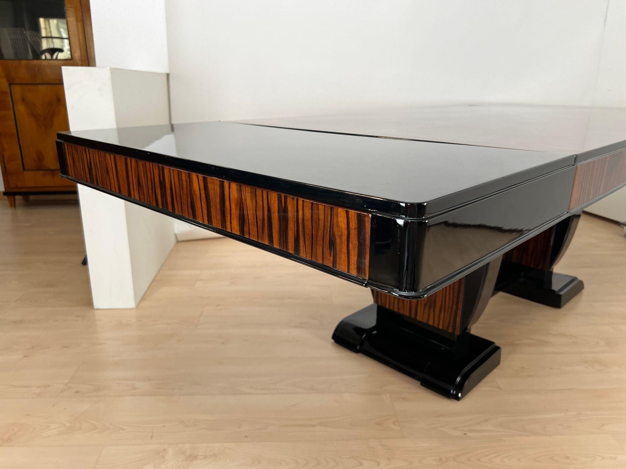 Art Deco Extending Dining Room Set, Macassar, Black Lacquer, France circa 1930 For Sale 2