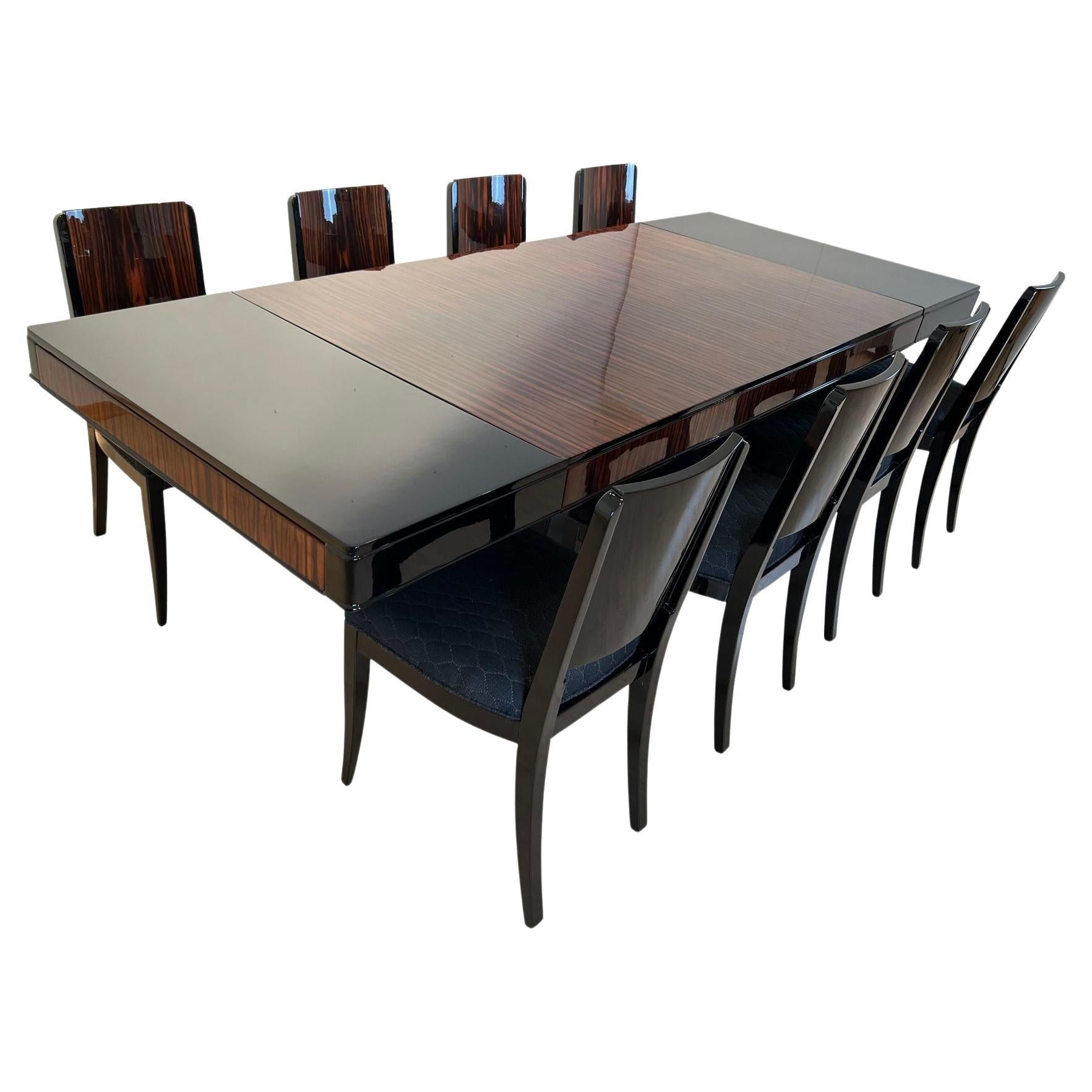 Art Deco Expandable Dining Room Set with 8 Chairs, Makassar, France, circa 1930 For Sale