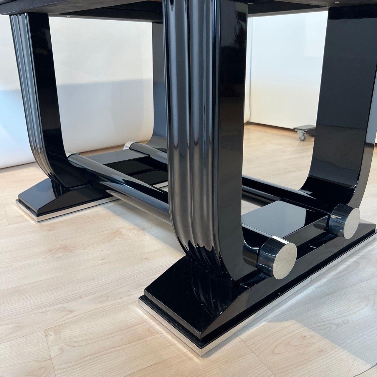 Art Deco Expandable Dining Table, Black Lacquer and Chrome, France circa 1930 For Sale 9