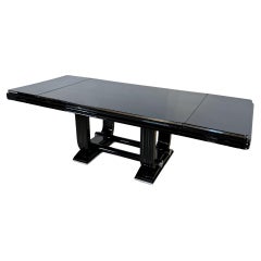 Art Deco Expandable Dining Table, Black Lacquer and Chrome, France circa 1930